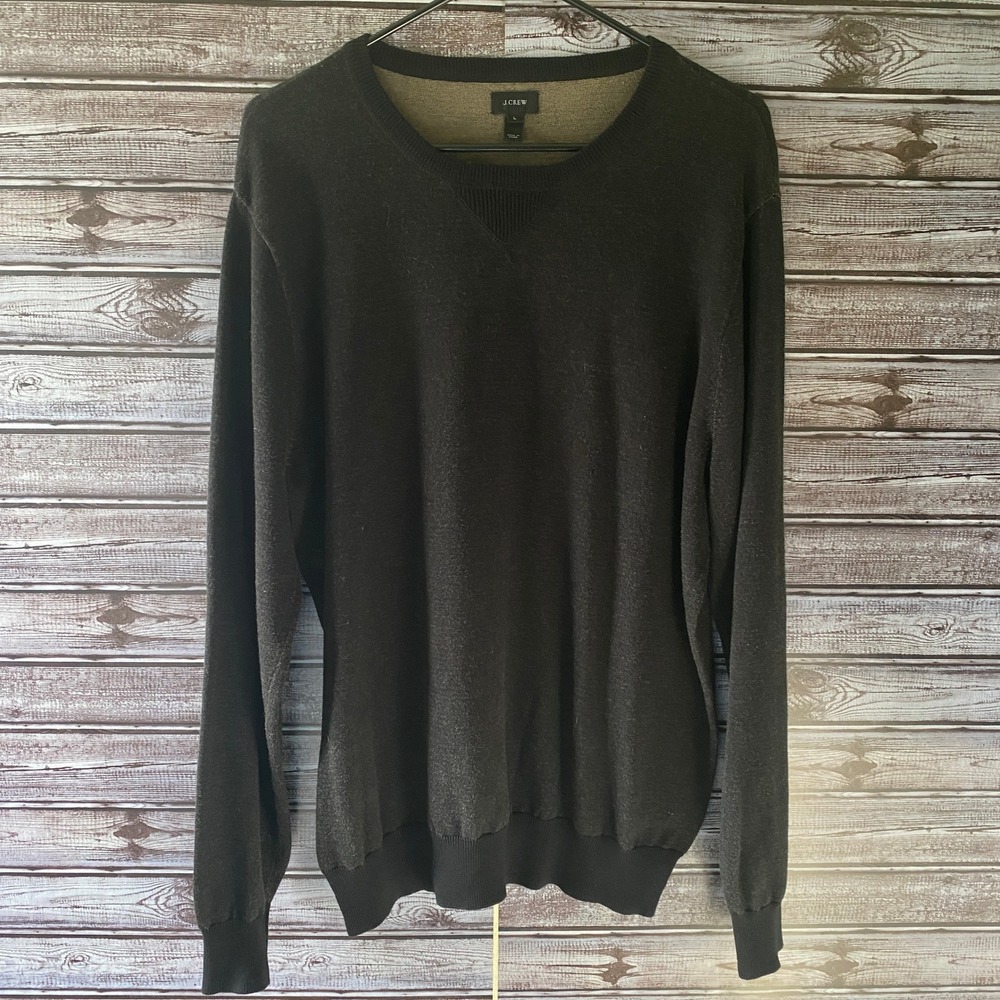 J. Crew Men's Long-Sleeved‎ Pullover Sweater Size L Black Charcoal Cotton